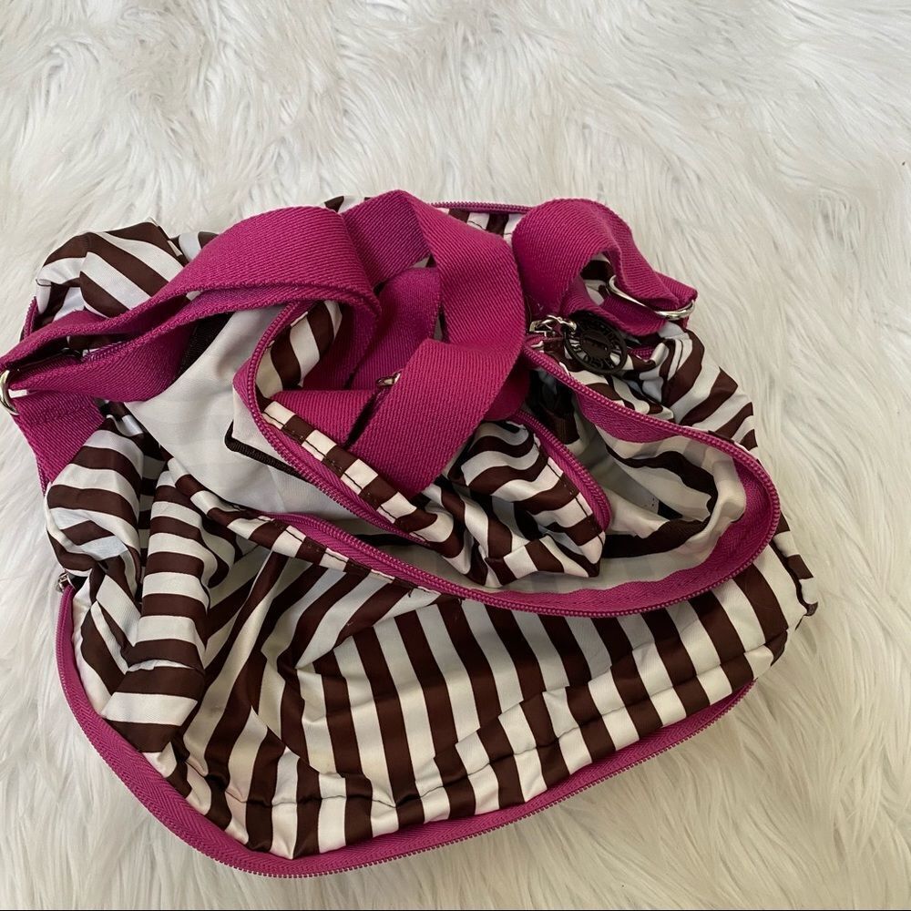 Henri Bendel Brown White Striped Nylon Backpack - Picture 8 of 9